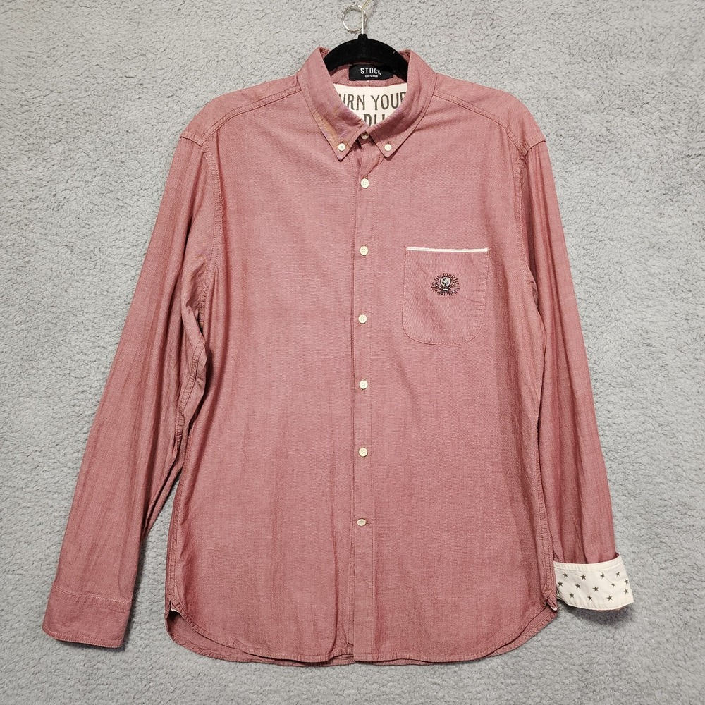 Stock Mfg Chicago Skull Headβ Rock Button Down Mens Dress Shirt Red XL Phantom